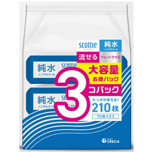 スコッティ流せるウェットタオル　純水　７０枚&times;３個