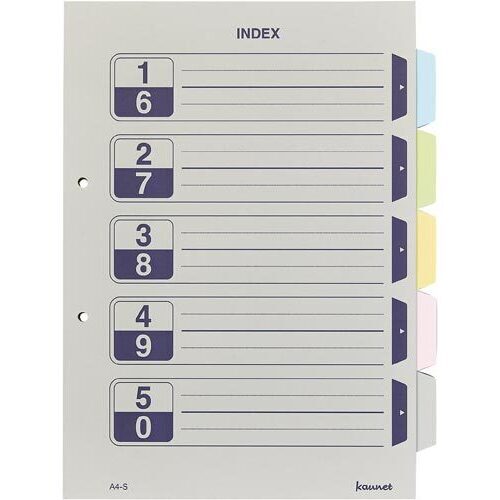 カラー仕切カード　Ａ４縦　２穴　５山　１０組×１０