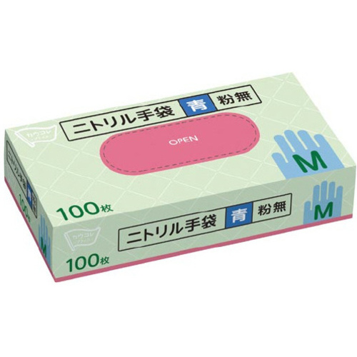 ニトリル手袋　粉無　ブルー　Ｍ　１００枚