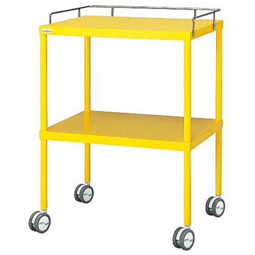 カラフル回診車　手摺付　イエロー　６１６&times;４５０&times;８４２ｍｍ　０－２１０－０５