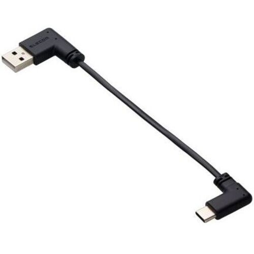 ＵＳＢ－Ａ　ｔｏ　ＵＳＢ　Ｔｙｐｅ－Ｃケーブル／フラット／Ｌ字／充電専用／０．１ｍ／ブラック　■お取り寄せ品