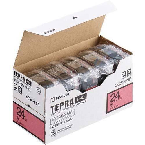テプラ　ＰＲＯテープ　エコ　赤　２４ｍｍ　黒字×５