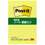 再生紙ノート罫線入り１５０ｘ１００ｍｍ　イエロー