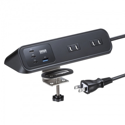 クランプ固定式タップ（ＡＣ４個口＋ＵＳＢ－Ｃ&times;３＋ＵＳＢ－Ａ&times;１・ＰＤ６５Ｗ・ブラック）　■お取り寄せ品