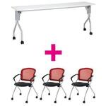 セット品　ＵＰ１８４５ＷＨ＆ＭＮチェア肘付レッド　【組立サービス付】