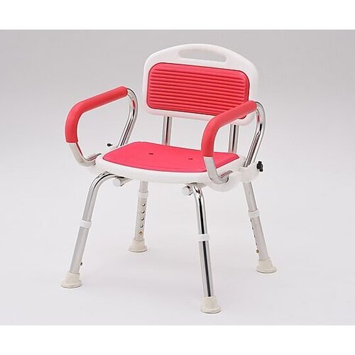 業務用シャワー椅子（ステンレスフレーム）　肘付き／レッド　　８－２３３２－０２