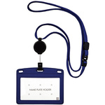 吊り下げ名札リール式レザーヨコ名刺１枚青　【お取り寄せ品】９営業日以内届