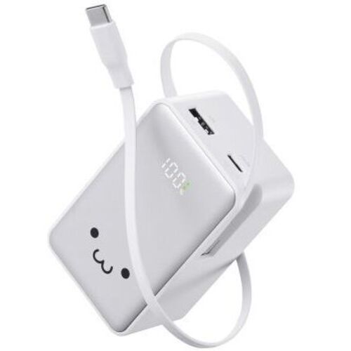 モバイルバッテリー／巻取り式ケーブル一体／しろちゃん　ＤＥ－Ｃ８２Ｌ－１００００ＷＦ　■お取り寄せ品