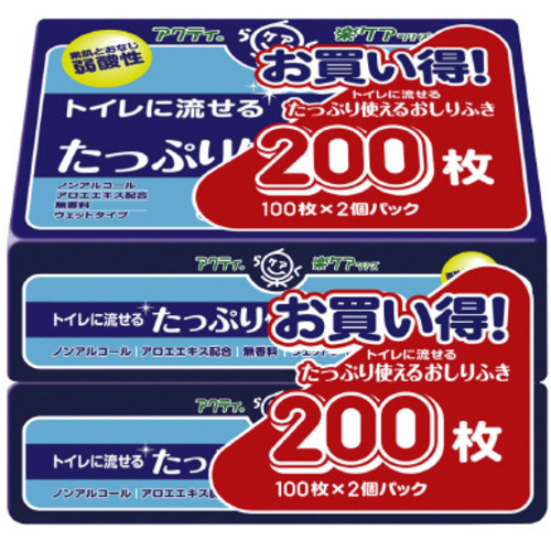 アクティ　トイレに流せるおしりふき　１００枚&times;２個