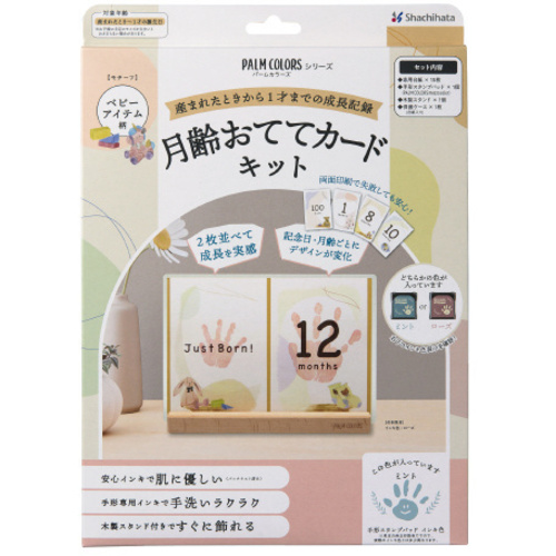 月齢おててカードキット　ベビーアイテム柄ミント　【お取り寄せ品】７営業日以内届