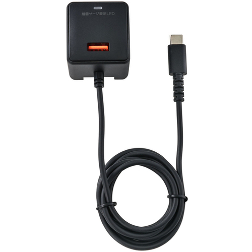 耐雷ＵＳＢ充電器　ＵＳＢ－Ａポート付　ＰＤ　１ｍ　ブラック　ＣＨＣＲ－ＳＰＡ１０ＢＫ　■お取り寄せ品