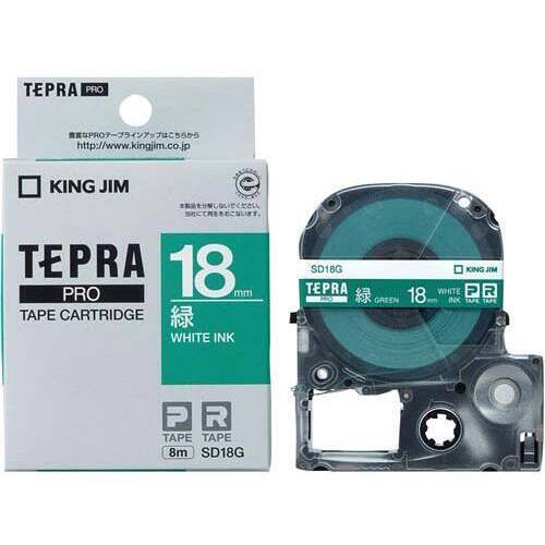 テプラ　ＰＲＯテープ　ビビッド緑ラベル１８ｍｍ白字
