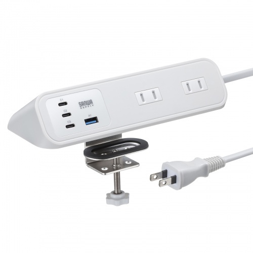クランプ固定式タップ（ＡＣ４個口＋ＵＳＢ－Ｃ&times;３＋ＵＳＢ－Ａ&times;１・ＰＤ６５Ｗ・ホワイト）　■お取り寄せ品