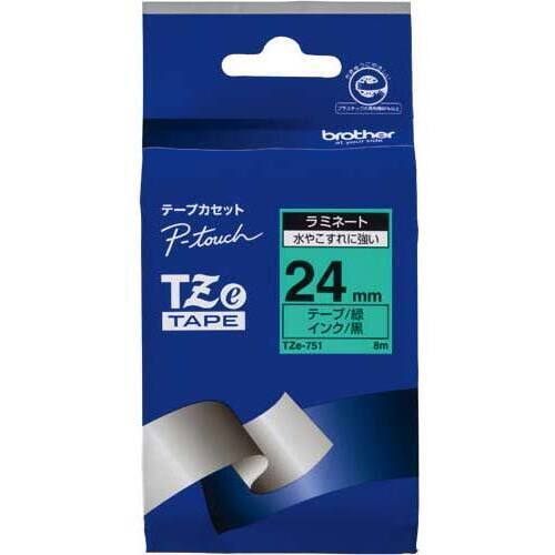 ピータッチ　ラミネート緑色テープ２４ｍｍ黒文字&times;５
