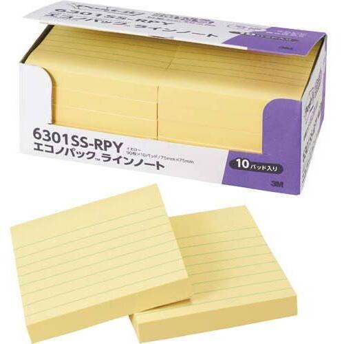 ポストイット強粘着７５×７５罫線入　イエロー１０冊