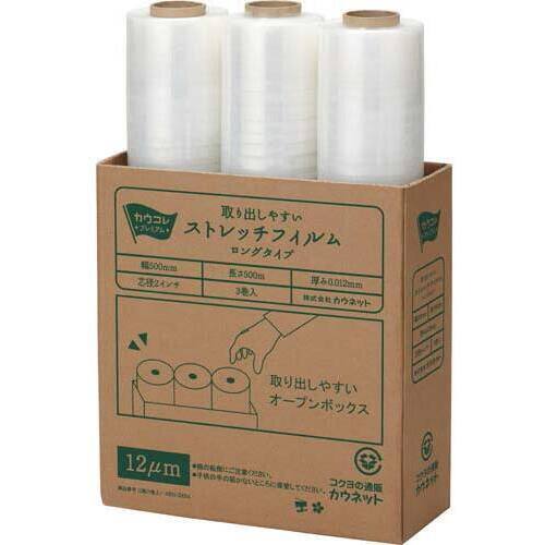 ストレッチフィルム１２&mu;　５００&times;５００ｍ３巻&times;６