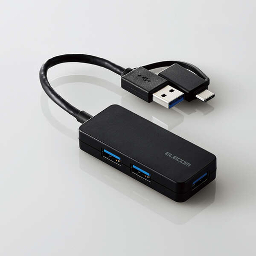 ＵＳＢＨＵＢ／ＵＳＢ５Ｇｂｐｓ／変換アダプタ付／３ポート／ブラック　Ｕ３Ｈ－ＣＡＫ３００５ＢＢＫ　■お取り寄せ品