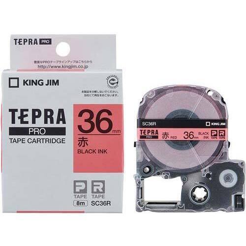 テプラ　ＰＲＯテープ　パステル赤ラベル３６ｍｍ黒字