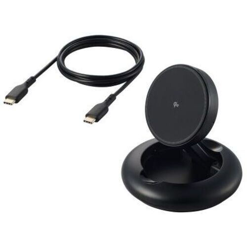 マグネットＱｉ２規格対応ワイヤレス充電器／１５Ｗ／Ｔｙｐｅ－Ｃ入力／折りたたみスタンド／ブラック　■お取り寄せ品