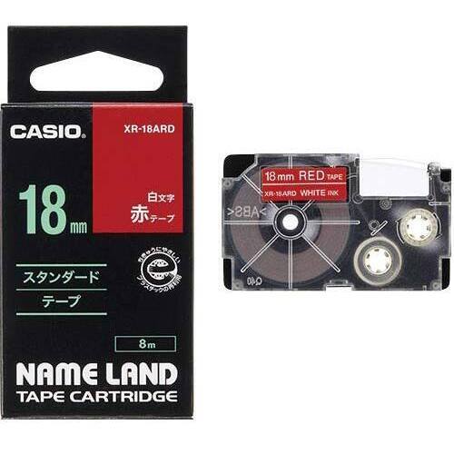 ネームランド　赤色テープ　１８ｍｍ　白文字