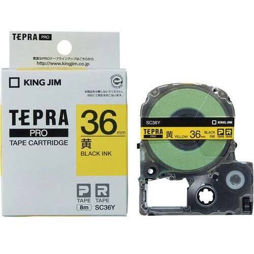 テプラ　ＰＲＯテープ　パステル黄ラベル３６ｍｍ黒字