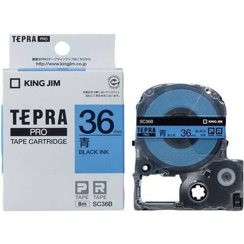 テプラ　ＰＲＯテープ　パステル青ラベル３６ｍｍ黒字