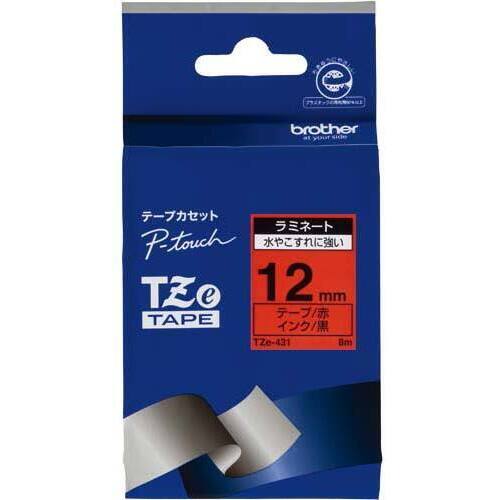 ピータッチ　ラミネート赤色テープ１２ｍｍ　黒文字