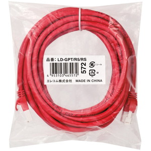 ＲｏＨＳ指令準拠ＬＡＮケーブル／ＣＡＴ６／爪折れ防止／５ｍ／レッド／簡易パッケージ　■お取り寄せ品
