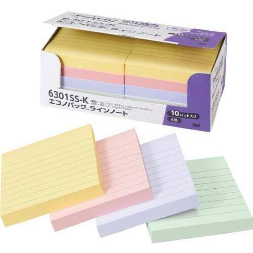 ポストイット強粘着７５×７５罫線パステル混色１０冊