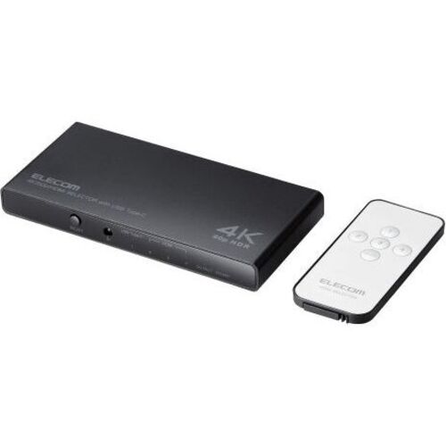 ＨＤＭＩ切替器／４Ｋ６０Ｈｚ対応／４ポート／専用リモコン付　ＤＨ－ＳＷ４ＫＣ４１ＢＫ　■お取り寄せ品
