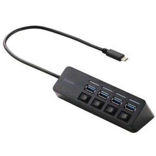 ＵＳＢＨＵＢ／Ｔｙｐｅ－Ｃ／ＵＳＢ５Ｇｂｐｓ／個別スイッチ付／バスパワー／４ポート／３０ｃｍ／ブラック　■お取り寄せ品