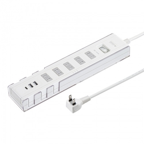ＵＳＢ充電機能付きタップ　スタンド付き（２Ｐ・５個口・３ｍ・ホワイト）　ＴＡＰ－Ｂ４７ＵＣ－３Ｗ　■お取り寄せ品