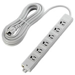 工事用抜け止めタップ　３Ｐ　６個口　５ｍ　グレー