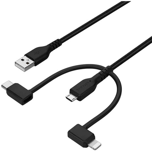 ＵＳＢケーブル／３ｉｎ１／超タフ／やわらか／１ｍ／ブラック　ＯＷＬ－ＣＢＡ４ＭＬＣ１０－ＢＫ　■お取り寄せ品