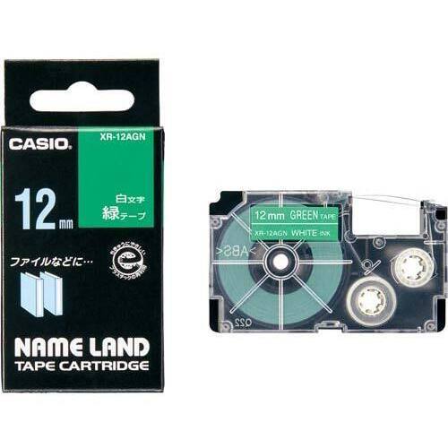 ネームランド　緑色テープ　１２ｍｍ　白文字