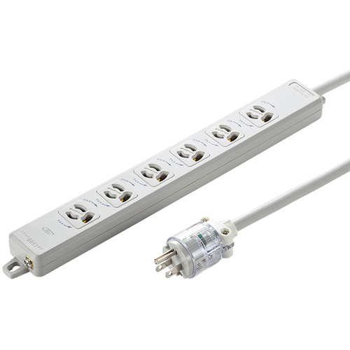 医用接地プラグ付き電源タップ（３Ｐ・６個口・ホワイト・３ｍ）　ＴＡＰ－ＨＰＭ６－３Ｗ　■お取り寄せ品