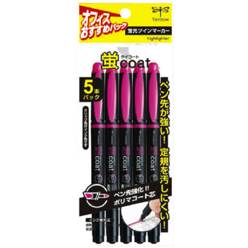 蛍光マーカー　蛍コート　ツイン　桃　５ＰパックＸ５
