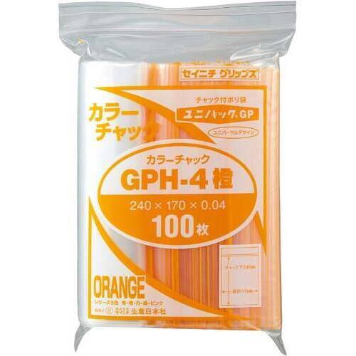 ユニパックカラーチャック橙Ａ５　１００枚入