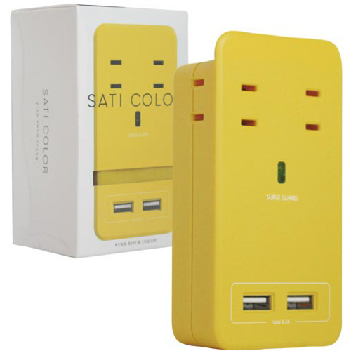 ＳＡＴＩＣＯＬＯＲ　ＡＣ&times;４　ＵＳＢ&times;２　イエロー　【お取り寄せ品】９営業日以内届