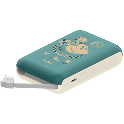 ＢｏｏｓｔＣｈａｒｇｅ　２０Ｗ　ケーブル内蔵　モバイルバッテリー　１００００ｍＡｈ　ミッキーマウス　■お取り寄せ品