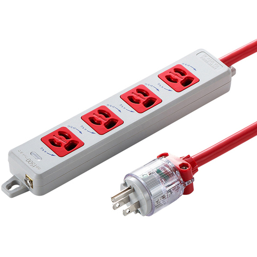 医用接地プラグ付き電源タップ（３Ｐ・４個口・レッド・１ｍ）　ＴＡＰ－ＨＰＭ４－１Ｒ　■お取り寄せ品