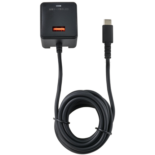耐雷ＵＳＢ充電器　ＵＳＢ－Ａポート付　ＰＤ　２ｍ　ブラック　ＣＨＣＲ－ＳＰＡ２０ＢＫ　■お取り寄せ品