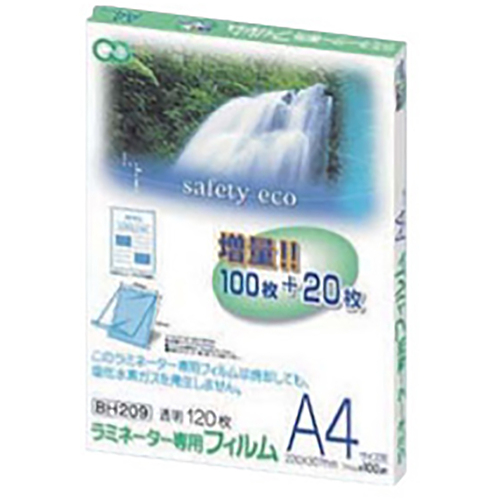 ラミネーターフィルム　Ａ４　１００&mu;ｍ　１箱（１２０枚入）　ＢＨ２０９（Ａ４）　０－７４２８－０７