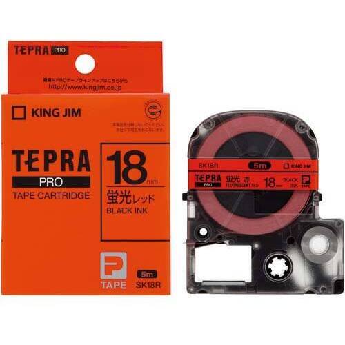 テプラ　ＰＲＯテープ　蛍光赤ラベル　１８ｍｍ黒文字