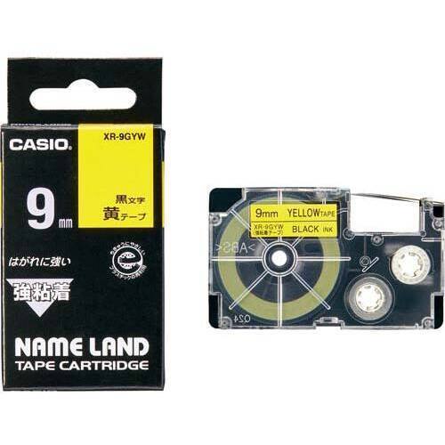 カシオ計算機 ネームランド 強粘着黄色テープ 9mm 黒文字 XR－9GYW