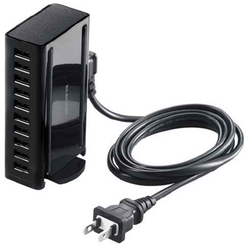 ＵＳＢ充電器　合計６０Ｗ　Ａ&times;１０　ブラック