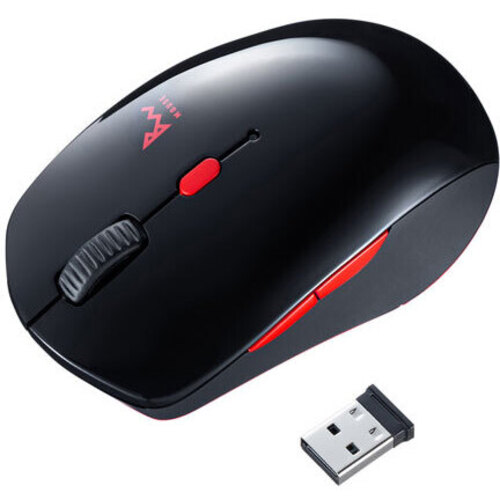 静音ワイヤレスブルーＬＥＤコンボマウス（ブラック×レッド）　ＭＡ－ＷＢＴＢＬ１９３ＢＫＲ　■お取り寄せ品