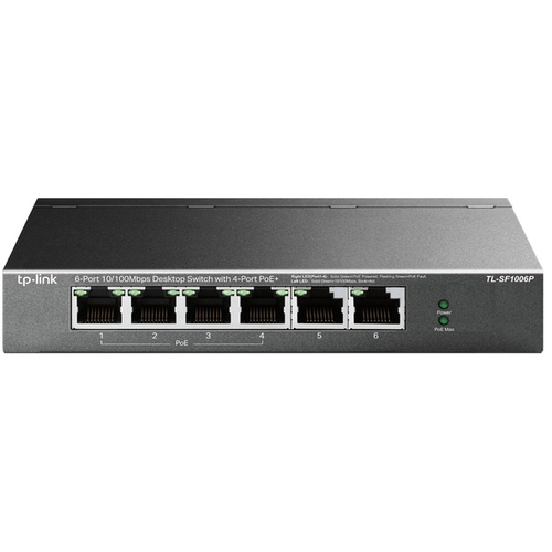 ６ポート１０／１００Ｍｂｐｓ　デスクトップスイッチ（ＰｏＥ＋４ポート搭載）　ＴＬ－ＳＦ１００６Ｐ　■お取り寄せ品