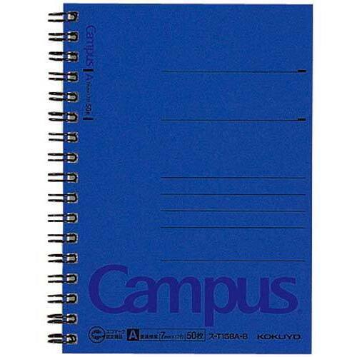 ツインリングノート　Ａ６　７ｍｍ罫　５０枚青　５冊