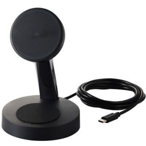マグネットＱｉ２規格対応ワイヤレス充電器／１５Ｗ＋５Ｗ／スタンドタイプ／１．５ｍ／ブラック　■お取り寄せ品
